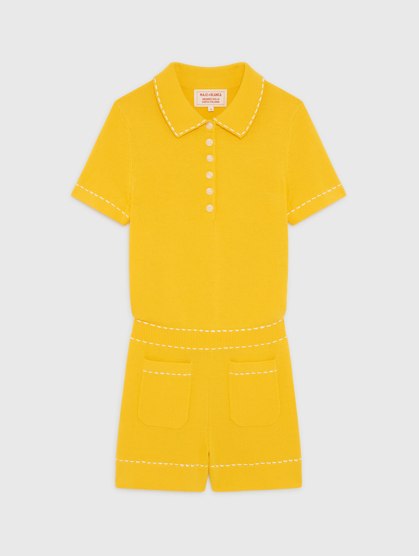 Knit playsuit with polo collar